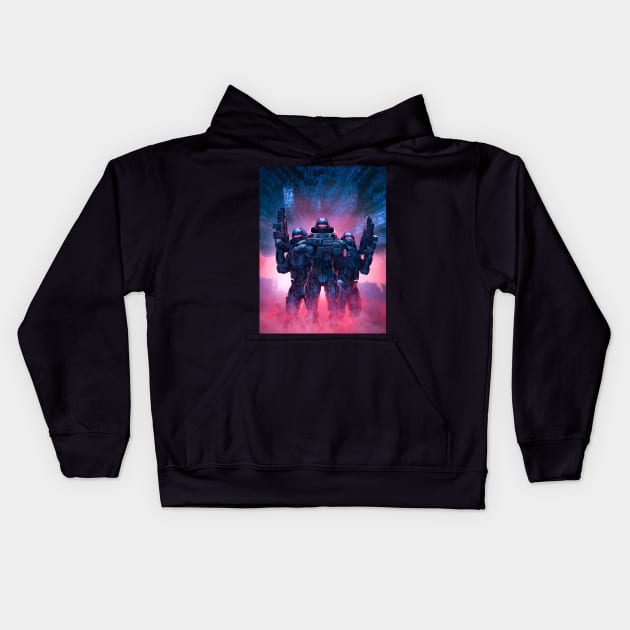 Advance Patrol Science Fiction Cyberpunk Soldiers Kids Hoodie by Grandeduc